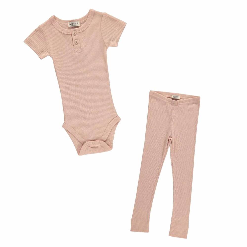 NEW MARMAR COPENHAGEN kid's short sleeve ribbed henley body set in pink
